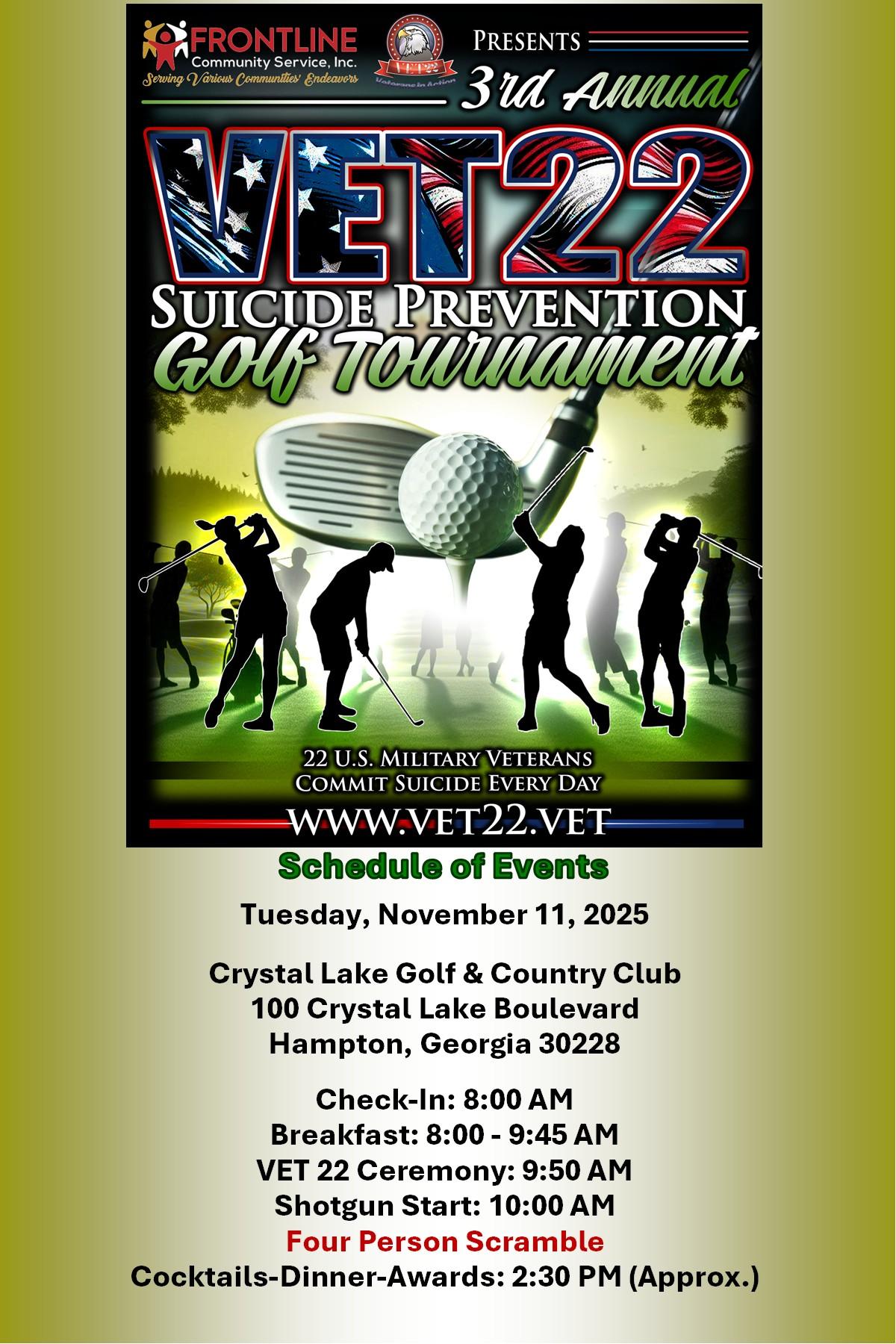3rd Annual Suicide Prevention Golf Tournament original VET22 artwork