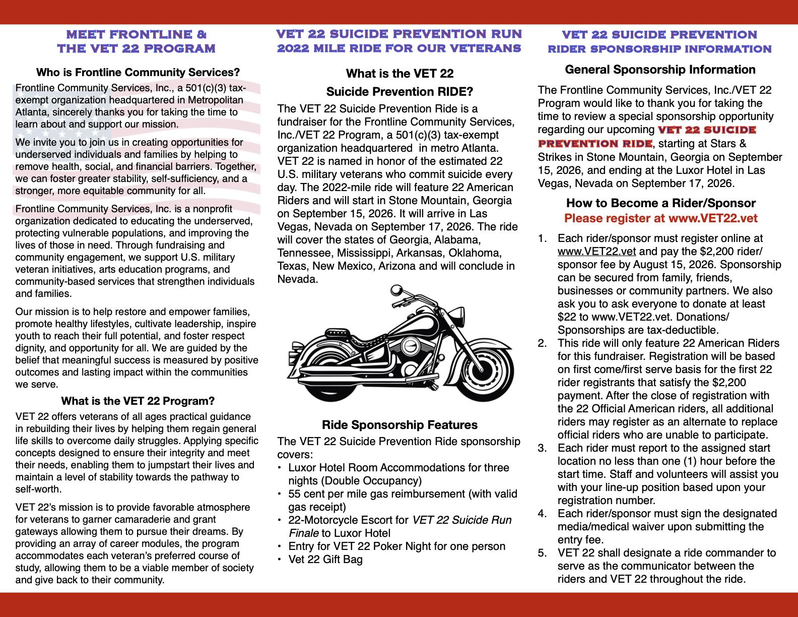 VET22 Suicide Prevention Ride campaign artwork